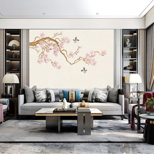 Embroidered Wall Covering Magnolia New Chinese Style Flower and Bird Sofa Tv Bedroom Bedside Background Wall Embroidered Wall Covering Living Room