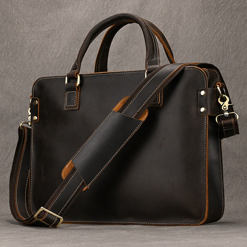 Retro one-shoulder bag, leather shoulder bag, laptop, cowhide