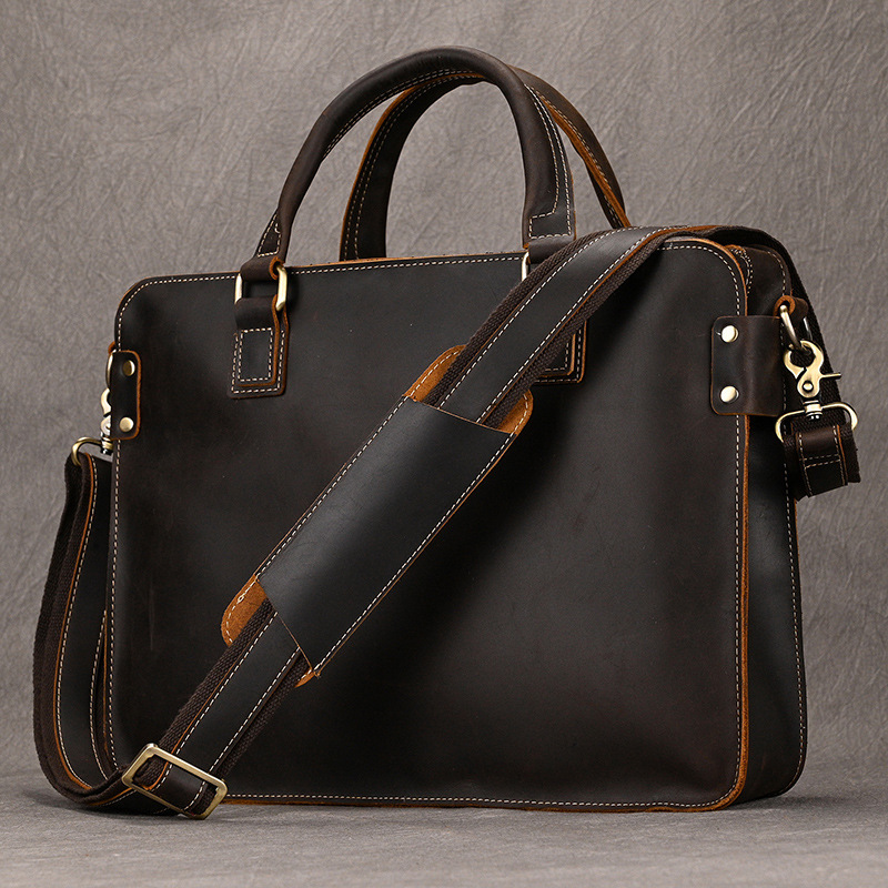 Retro Crazy Horse leather briefcase Simple Men's commuter handbag shoulder bag first layer cowhide crossbody computer bag