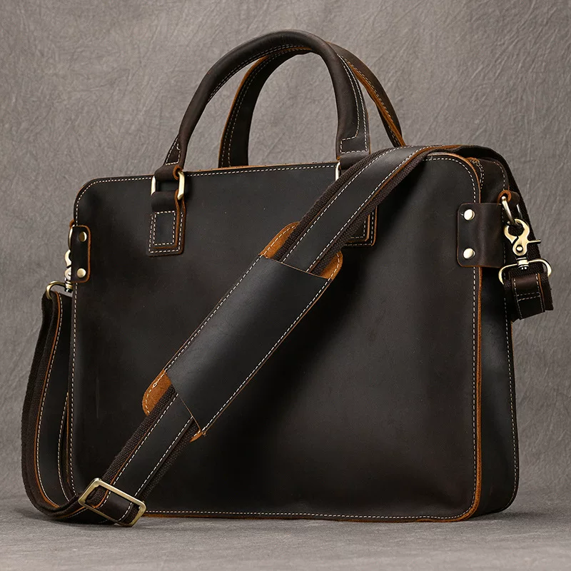 Retro one-shoulder bag, leather shoulder bag, laptop, cowhide