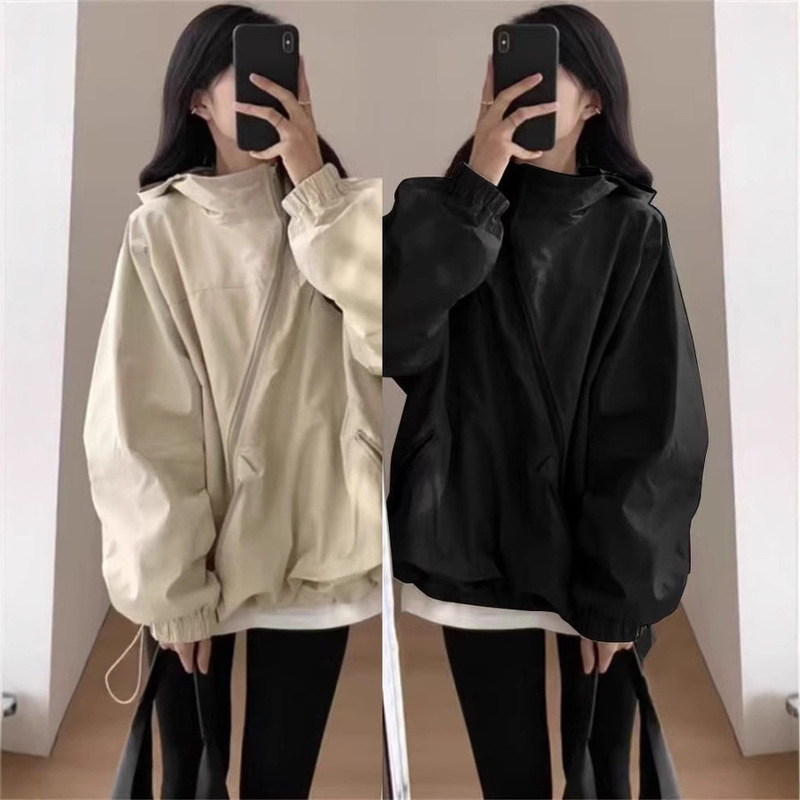 Personalized Trench Coat Jacket for Women, Korean Style 2026 New Thin Windbreaker Jacket, Loose Hooded Workwear Personalized Trench Coat Jacket for Women, Korean Style 2026 New Thin Windbreaker Jacket, Loose Hooded Workwear