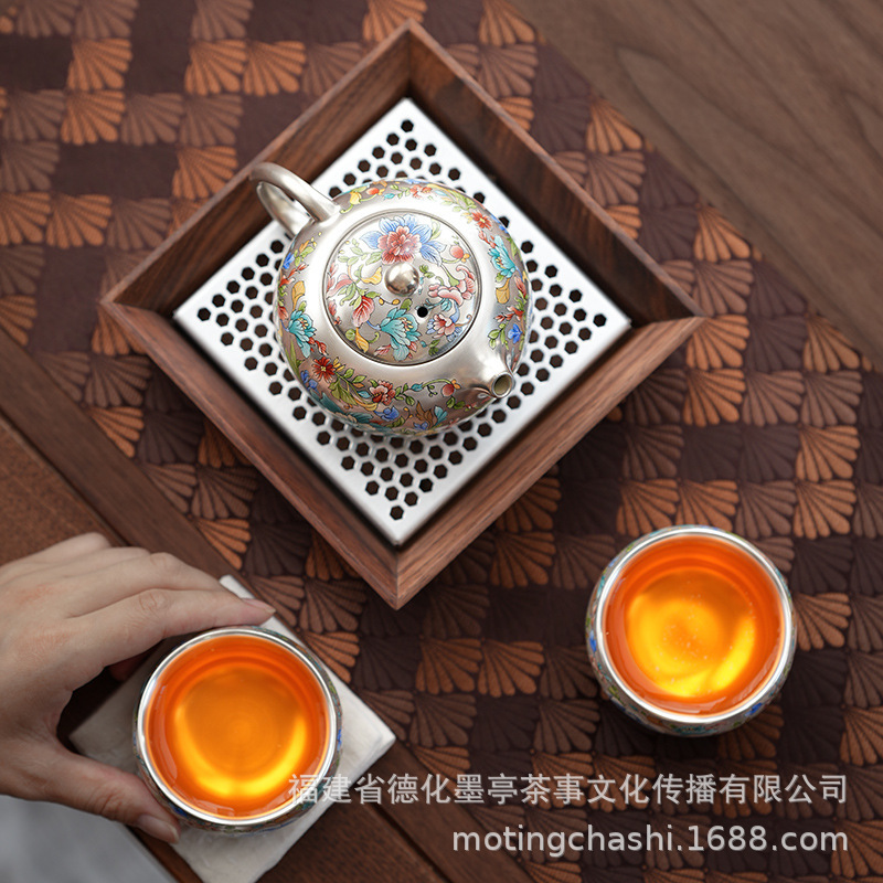 国色天香鎏银茶具旅行功夫套装一壶四杯高端轻奢茶壶礼盒中秋乔迁|undefined