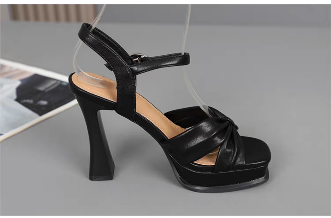 Women's High-Heeled 2024 Summer New Style High-End Chunky Heel Sandals With Waterproof Platform And Single Strap Buckle_vogvips.com