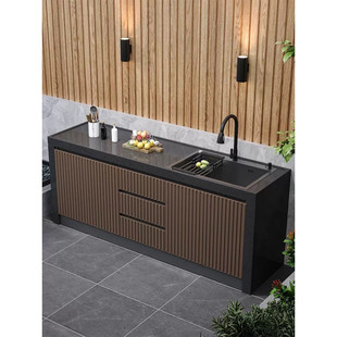 Courtyard Granite Island Outdoor Operating Table Marble Washbasin Integrated Aluminum Cabinet Villa Garden Vegetable Washing