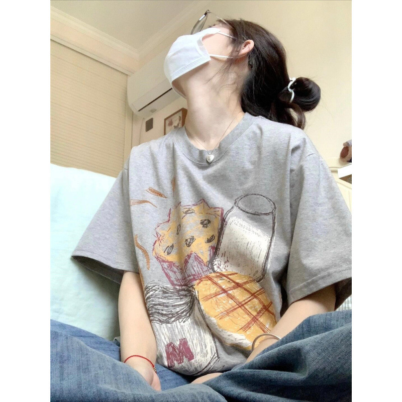 100 Pure Cotton Short-Sleeved T-Shirt Women's Summer New Oversize Niche Design Half-Sleeved European Ins Top Trendy