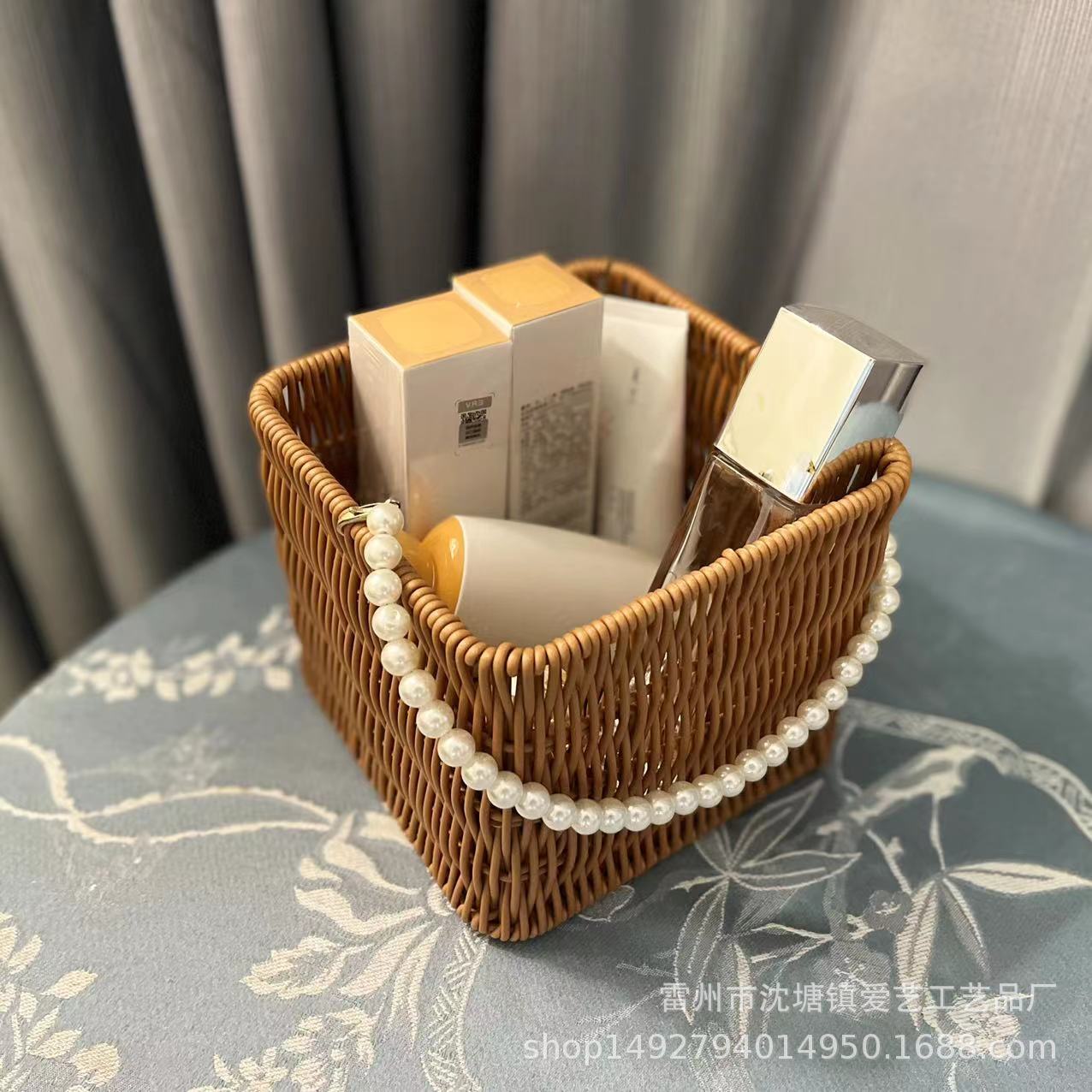 Caja de regalo de almacenamiento de ratán Estilo nórdico paja cesta de flores de mano Almacenamiento de escritorio creativo misceláneas cesta tejida cesta de flores image 5