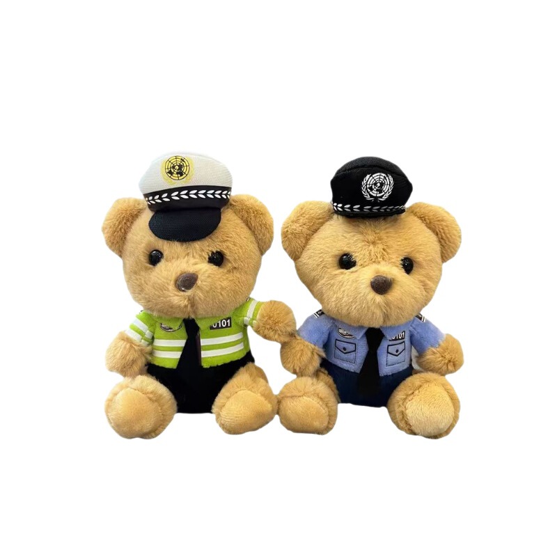 インターネット有名人交通警察クマぬいぐるみキーホルダー人形制服テディベア小さなギフト警察官人形小さなペンダント卸売|undefined