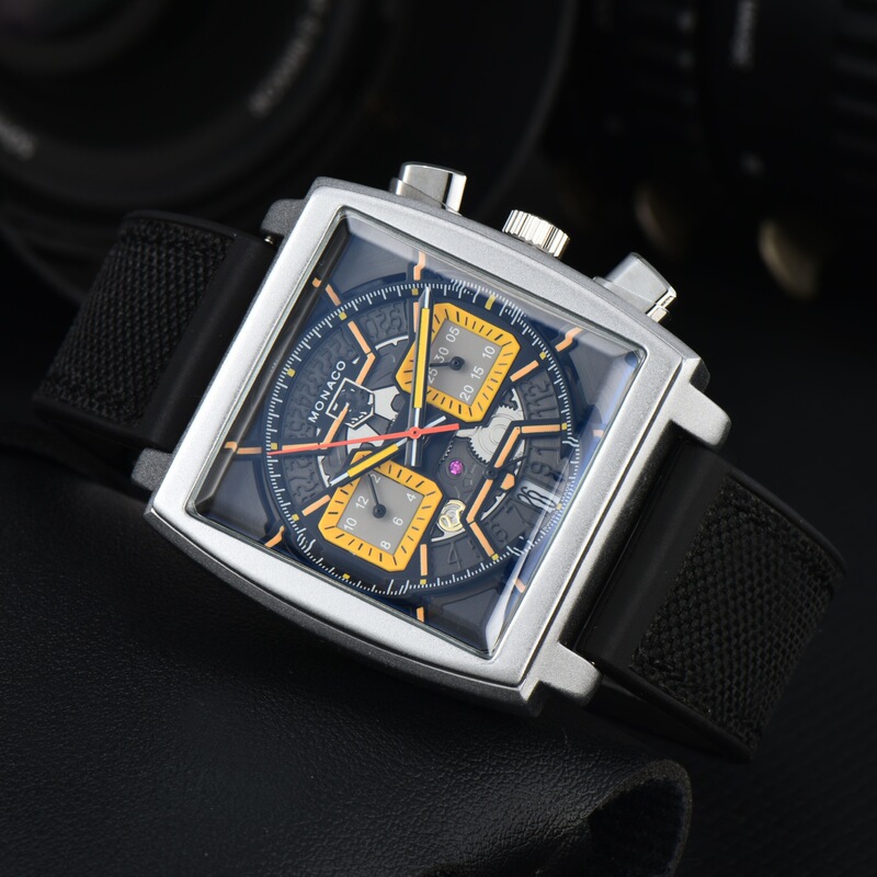 2024 Men's high quality Watch Explosions Square 5 Pointer Multifunctional Silicone Band Quartz Watch Factory Wholesale