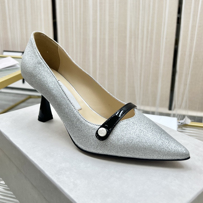 2024 New Autumn and Winter French Pearl Pointed Toe High Heels Women's Shallow Patent Leather Sexy Versatile Stiletto Shoes Wedding Shoes