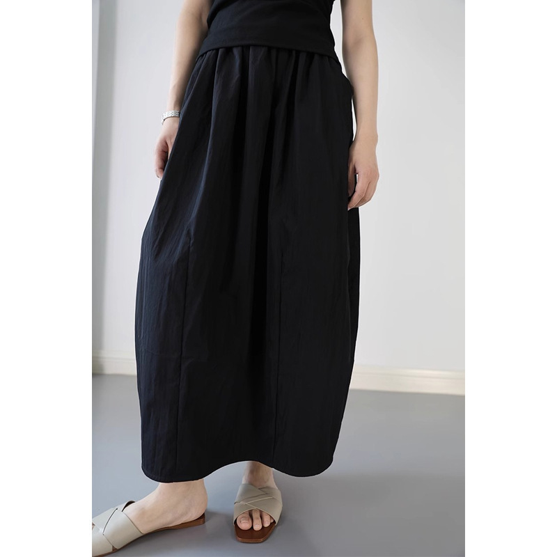 High-grade Black and White Two-color Slim Design Sense Cocoon Flower Bub Skirt Spring and Summer Mid-length Women's Loose Waist A- line Skirt