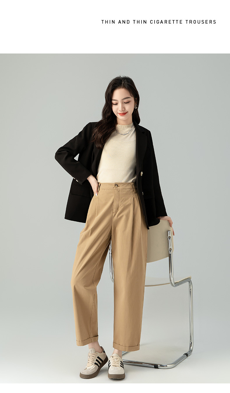 Quần ống rộng nữ vải Tencel cotton mỏng mùa xuân hè, dáng suông thon gọn ống thẳng — Màu kaki chi tiết 25