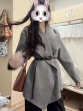 设计感收腰气质针织毛衣外套女2025新款秋冬纯色中长款外搭开衫厚