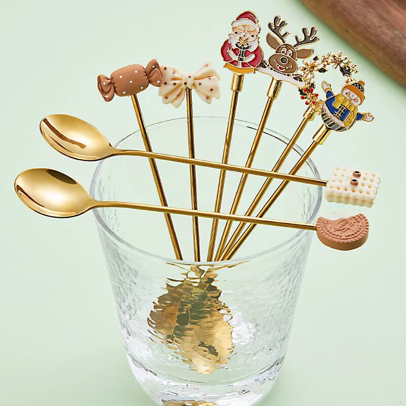 304 Stainless Steel Modern Simple Coffee Spoon Custom Ins Style Candy Creative Cute Dessert Stirring Christmas Spoon