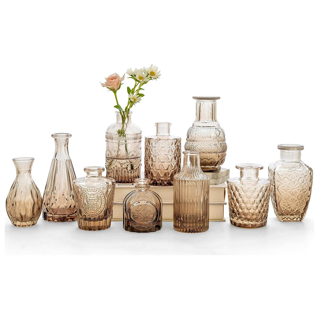 Relieve retro europeo azul y amarillo gradiente spray mini hidroponía jarrón aromático conjunto de jarrón de vidrio de flores secas