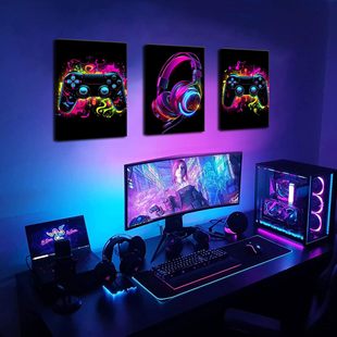 Neon Colorful Gaming Controller Headphone E-Sports Room Game Room Wall Art Decoration Frameless Poster