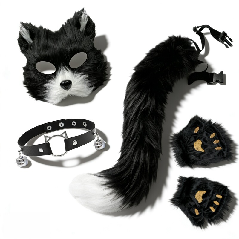 Halloween Fox Ears Mask, Animal Ears Plush Gloves, Female Fox Tail Accessories, Bell Collar Accessories, Costume Halloween Fox Ears Mask, Animal Ears Plush Gloves, Female Fox Tail Accessories, Bell Collar Accessories, Costume