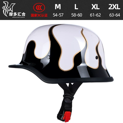Cross-border motorcycle retro helmet men's and women's electric car half helmet summer light personality motorcycle German soldier scoop helmet (Motosiklet kaskı (dəbilqə)) - white-reignite-black-m