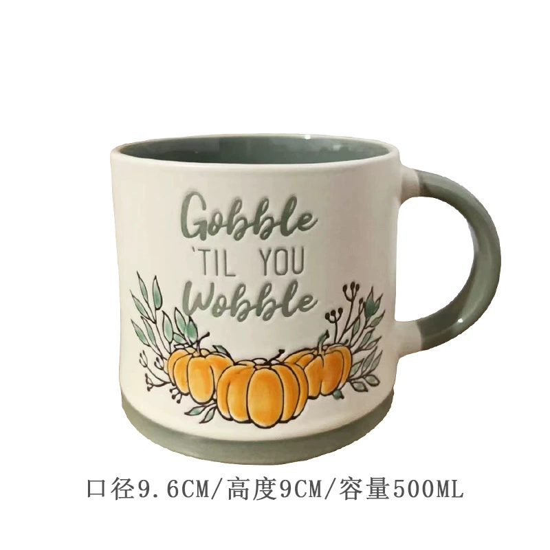 Ceramic mug hand-painted underglaze cat design, cute breakfast cup, microwave-safe