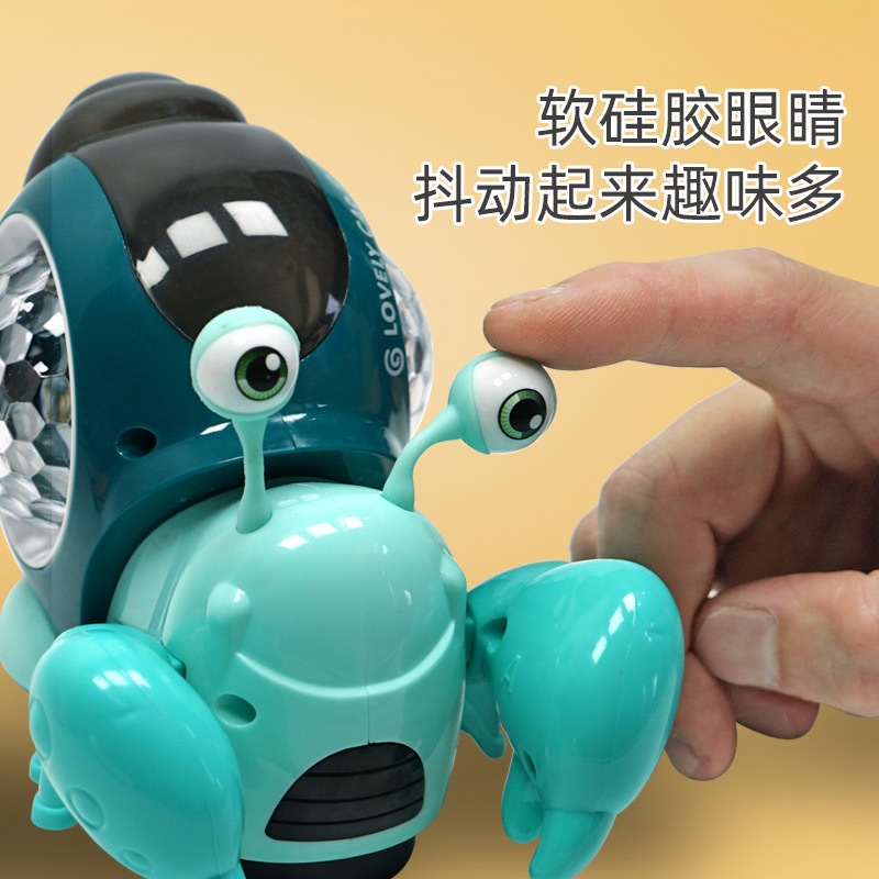 Explosiones transfronterizas juguetes eléctricos universales caminando evasión de obstáculos asintiendo proyección sonora divertida cangrejo juguetes para niños al por mayor