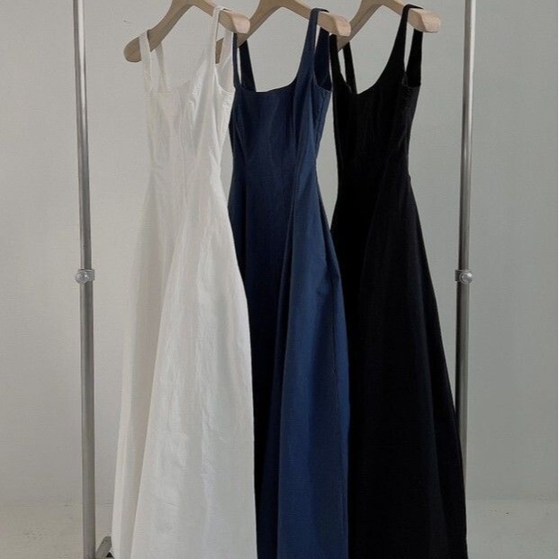 2025 New Summer Korean Style Waist Slimming Elegant Simple Sleeveless Mid-Length Skirt Fashionable Suspender Dress for Women