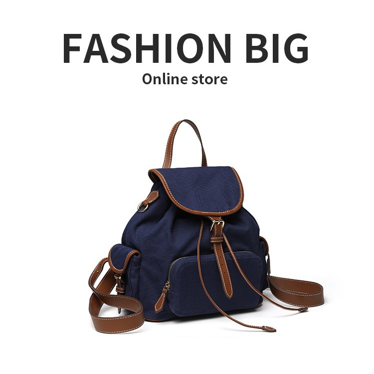 Blue Lattice Canvas Shoulder Strap Backpack Small School Bag Travel Bag Backpack Handbag Women's Bag Dual-Use Stylish