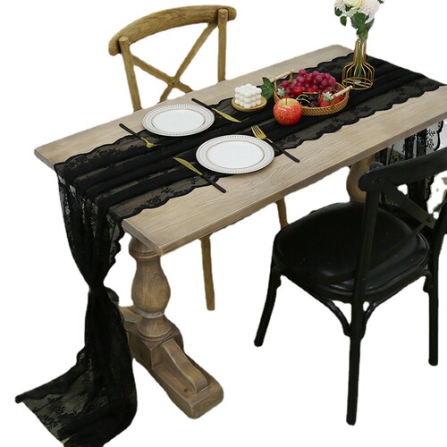Cross-border black lace edge table flag American retro decorative coffee table long dining table runner table flag manufacturer wholesale