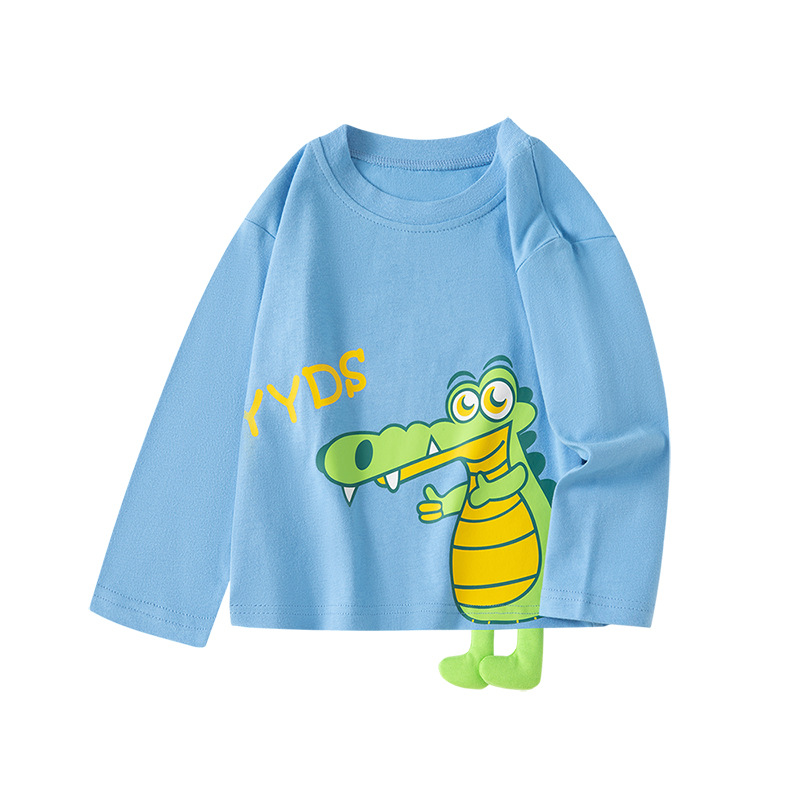 Ropa infantil coreana de dibujos animados dinosaurios bebés algodón cuello redondo niño camiseta de manga larga al por mayor nuevos productos de ropa tridimensional venta al por mayor