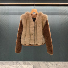 高定版本 韩国设计师款进口芬兰狐狸毛拼接羊毛袖皮草短款外套女
