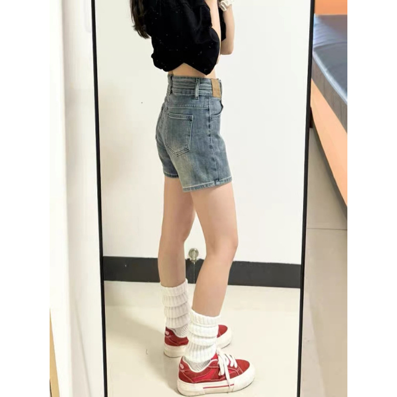 女性用サマーデザインハイウエストデニムショートパンツ、スリムホットガールAラインパンツ、アメリカンレトロルーズワイドレッグホットパンツ|undefined