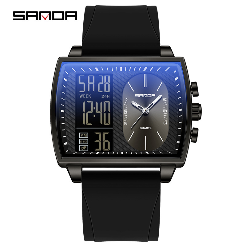 SANDA SANDA 6163 nuevo reloj electrónico de moda doble pantalla multifuncional reloj de hombre impermeable calendario de luz nocturna reloj de hombre