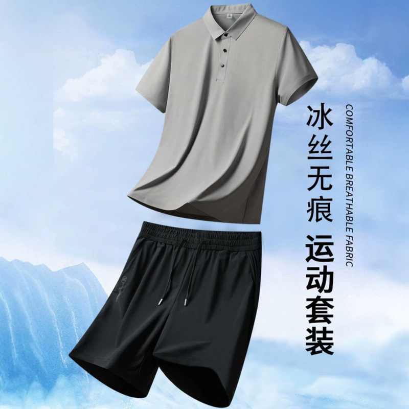 Ice Silk Short-Sleeve Polo Shirt for Men, Summer Thin Workwear, Turn-Down Collar, Middle-Aged and Elderly Father's Day T-Shirt Ice Silk Short-Sleeve Polo Shirt for Men, Summer Thin Workwear, Turn-Down Collar, Middle-Aged and Elderly Father's Day T-Shirt