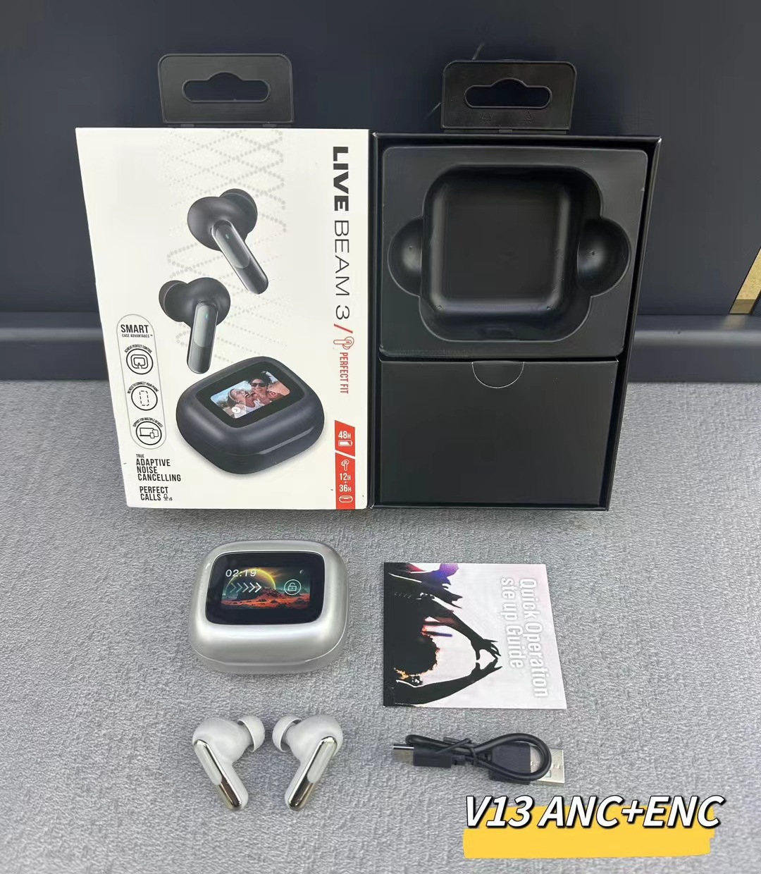 Nuevos productos transfronterizos LIVE BEAM3 auriculares inalámbricos TWS Bluetooth dual micrófonos ANC ruido reducción de graves llamadas multifuncionales