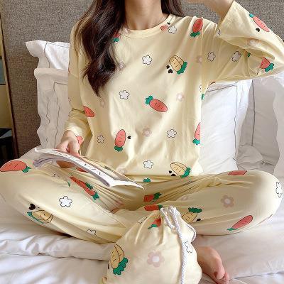 長袖のパジャマの女性の春と秋冬の大きいサイズのパジャマの女性の夏の韓国版の外は女性のパジャマを着て肥えた家の服のスーツをプラスします。|undefined