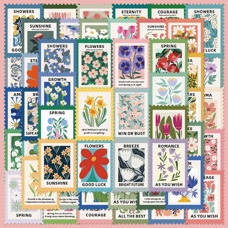 50 Flower Stamp Stickers Laptop Luggage Handbook Mobile Phone Case Decorative Waterproof DIY Stickers