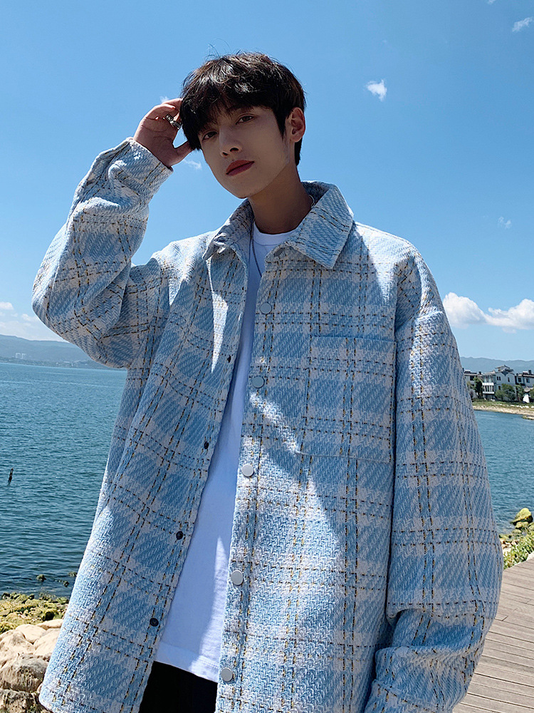 Hip Hop Trendy Brand American Beauty Trendy Retro Tinta salpicada Bordado a cuadros Chaqueta de manga larga Hombres y mujeres sueltos casuales ins