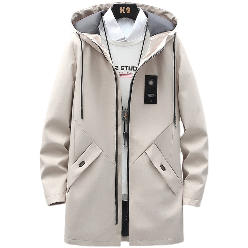 Chaqueta con Capucha de Color Sólido y Cierre de Cremallera, Estilo Moderno, para Hombre, Cortavientos de Longitud Media, Otoño 2026, Disponible en Stock, Envío Directo
