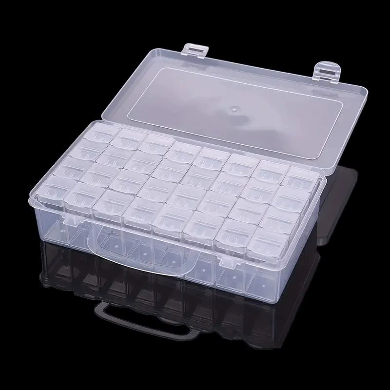 Universal storage system, accessory for manicure, transparent plastic storage box, 64 cells