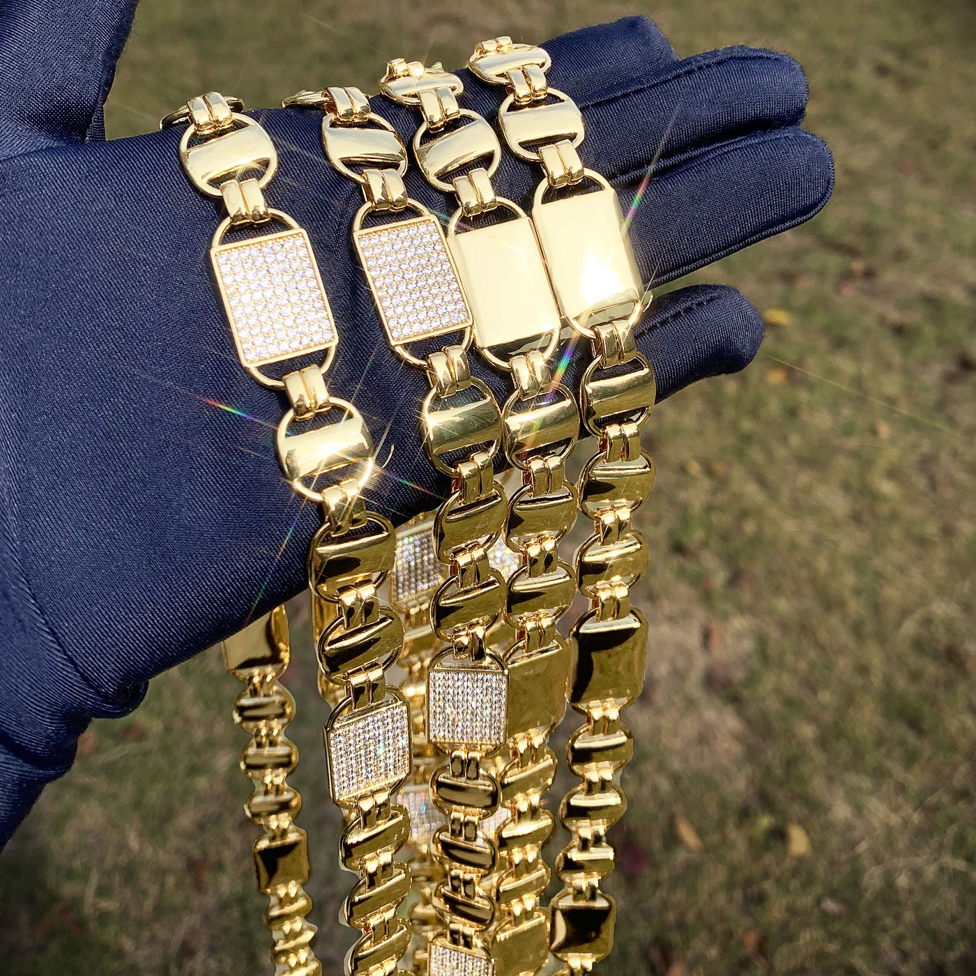 Hip-hop Square Zircon Necklace, Personalized Copper Chain Jewelry_voghion.com
