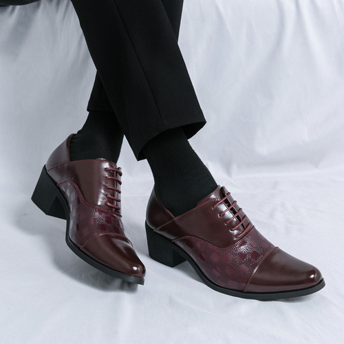 Men's Plus Size 46 Pointed Toe Leather Shoes for Spring and Autumn, Men's High Heel Outer Increase 6cm Business Formal