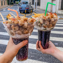 网红冒烟杯拇指煎包可乐杯加厚行走的火锅杯冷饮水果杯托碗冒菜杯