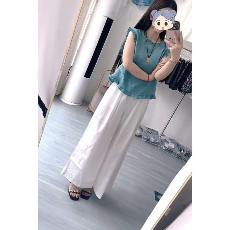 フレンチスタイル2025夏服、ラウンドネック、爽やかなパンツ、エレガントなデザイン、年齢軽減、万能な半袖レディーストップス|undefined
