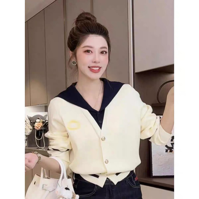 小香学院风撞色海军领毛衣开衫女秋冬2025新款宽松软糯针织衫上衣|undefined