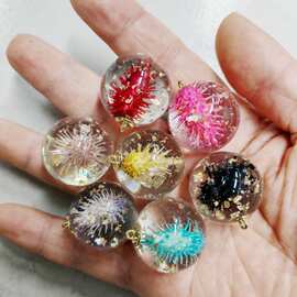 25mm镀UV彩金箔苍耳吊孔珠 DIY手工串珠项链吊坠钥匙挂件饰品配件