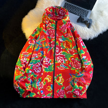 JK203大花连帽开衫卫衣夹克外套男女班服团队服中国风民族特色潮