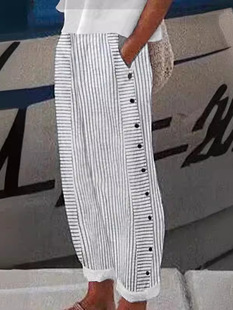 2025 Cross-Border New European and American Elastic Waist Women's Striped Pants, Loose Casual Cross-Border Dropshipping