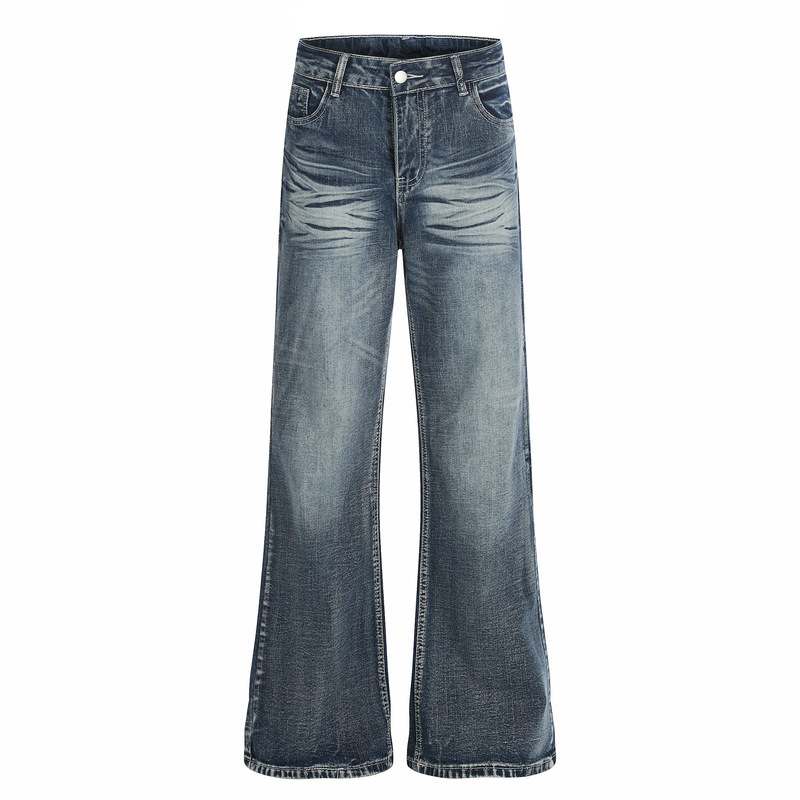 American Retro Low-Waist Wide-Leg Flared Jeans, Fashionable and Versatile, Slimming, Floor-Length, Washed and Distressed Straight-Leg Jeans for Women