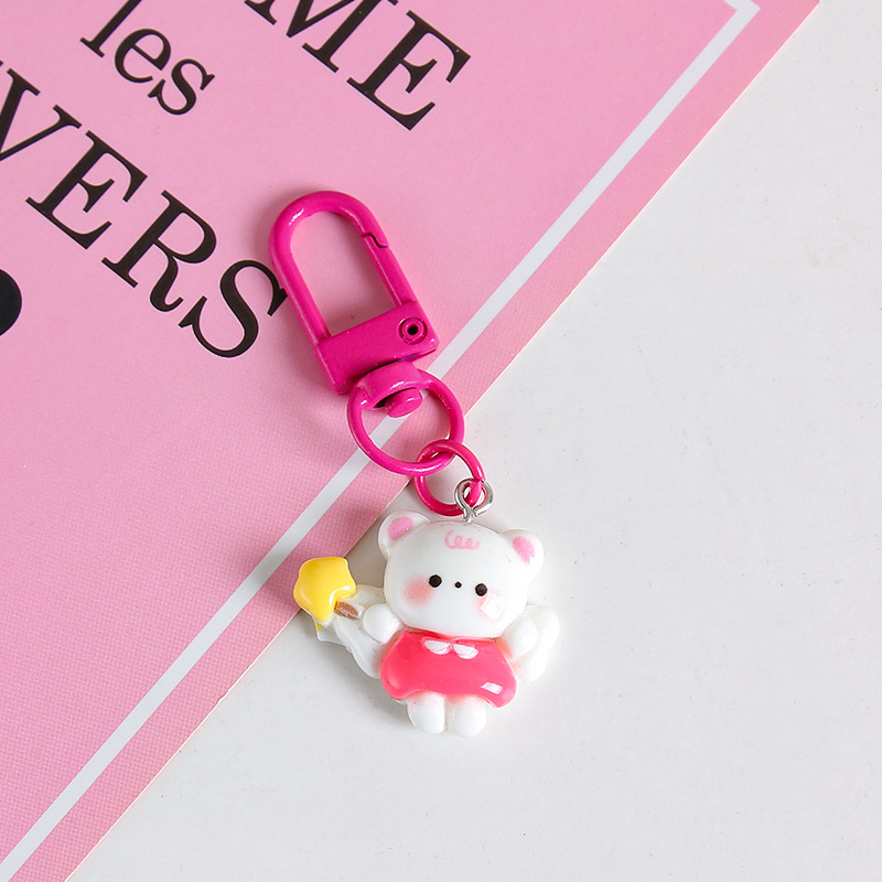 Lindo bolsa de conejito kindergarten adornos resina oso llavero colgante estudiante mochila pequeños regalos