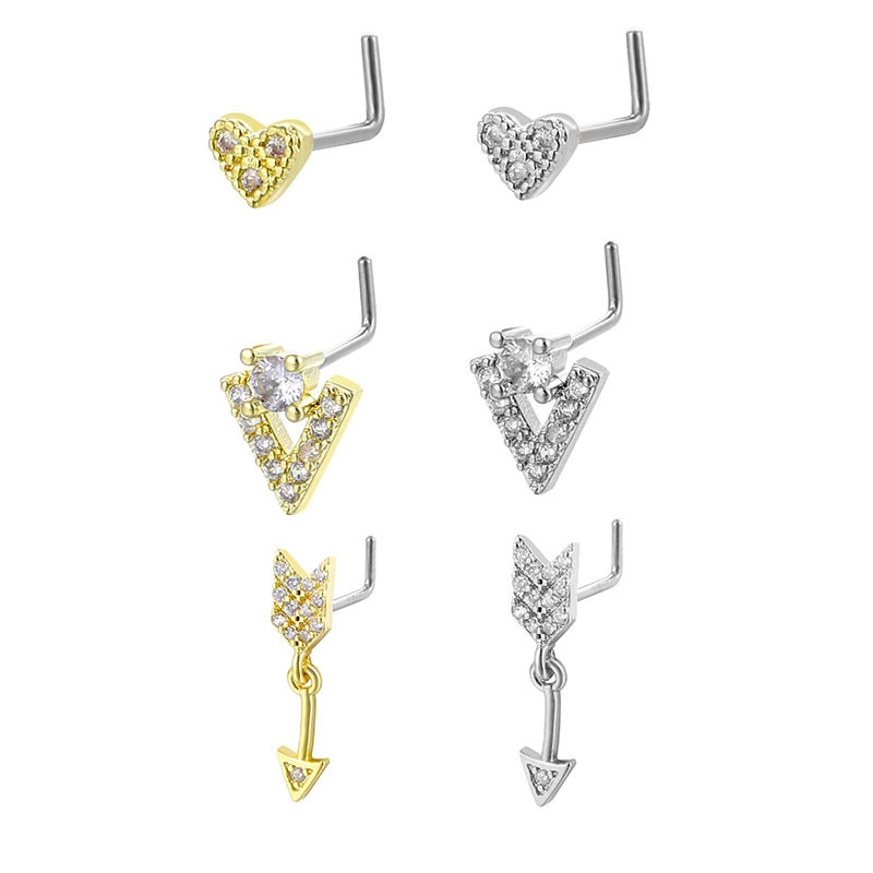 Nose piercing, triangle, copper physiological zirconium, 20G