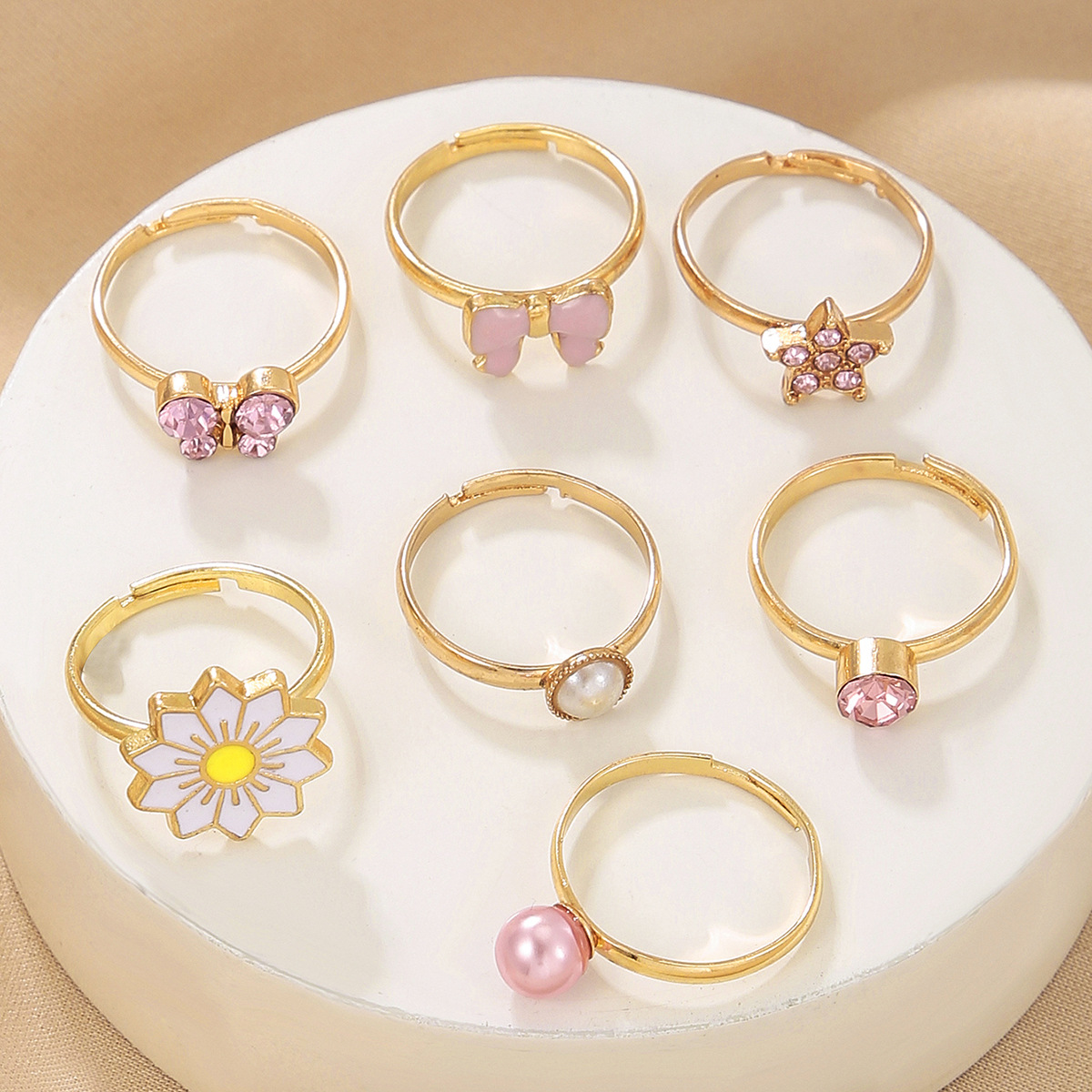 cute fashionable golden children's one size ring with bow