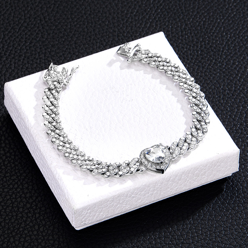 Fashion Heart Shape Alloy Rhinestone Inlay Zircon Unisex Bracelets Anklet Necklace 1 Piece display picture 2